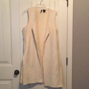 Knee length faux suede and fleece vest